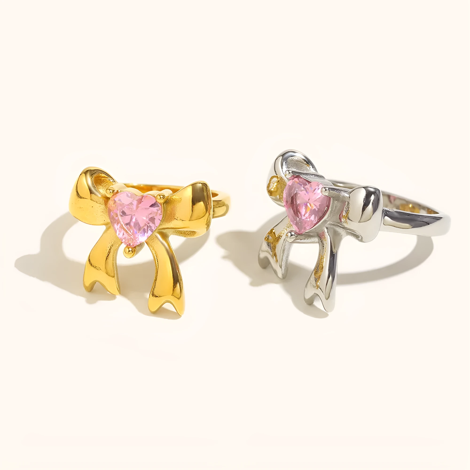Creative bowknot ring stainless steel gold silver geometric shape women's jewellery