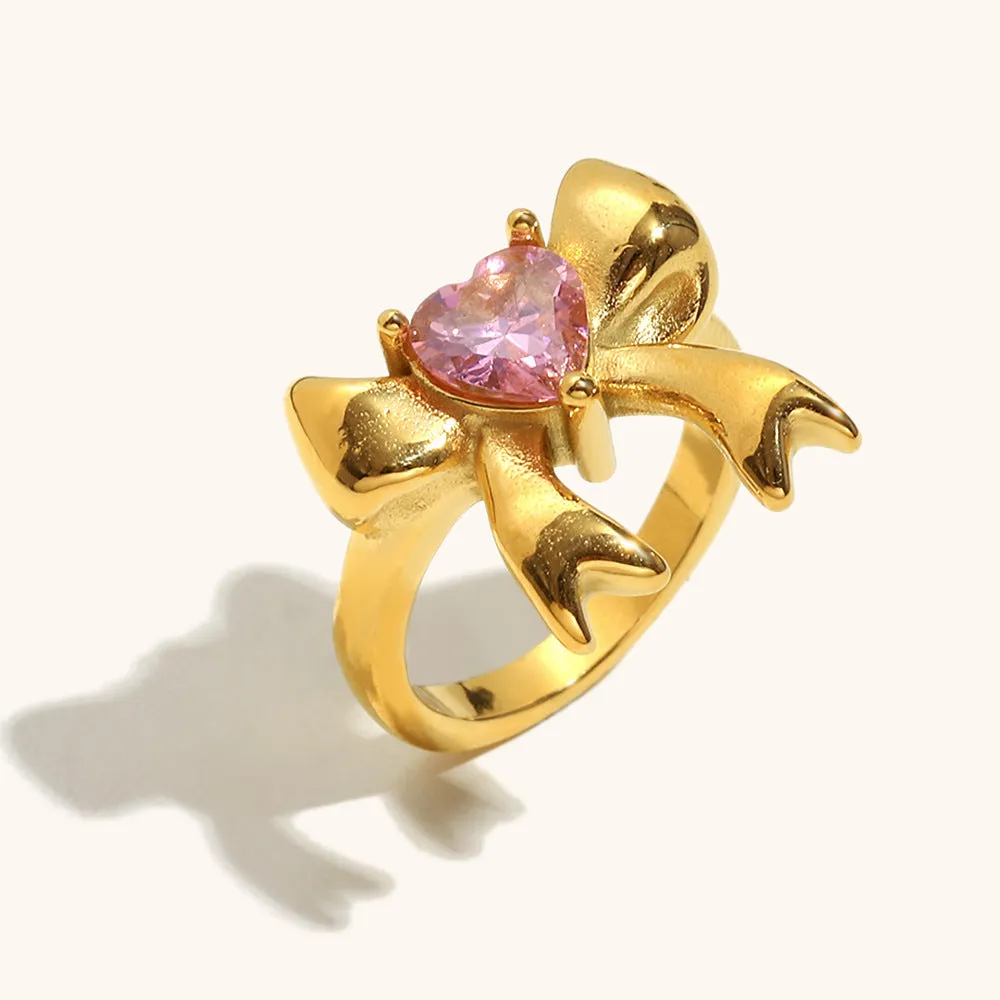 Creative bowknot ring stainless steel gold silver geometric shape women's jewellery