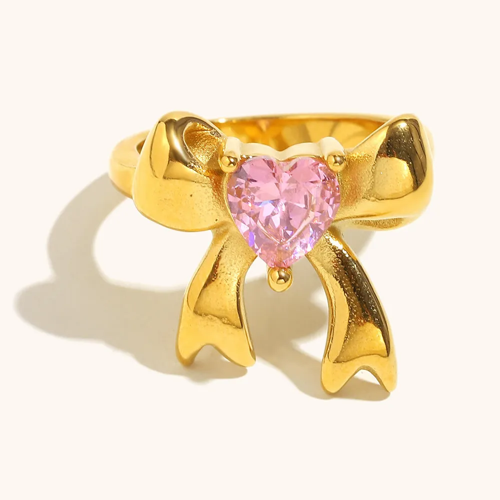 Creative bowknot ring stainless steel gold silver geometric shape women's jewellery