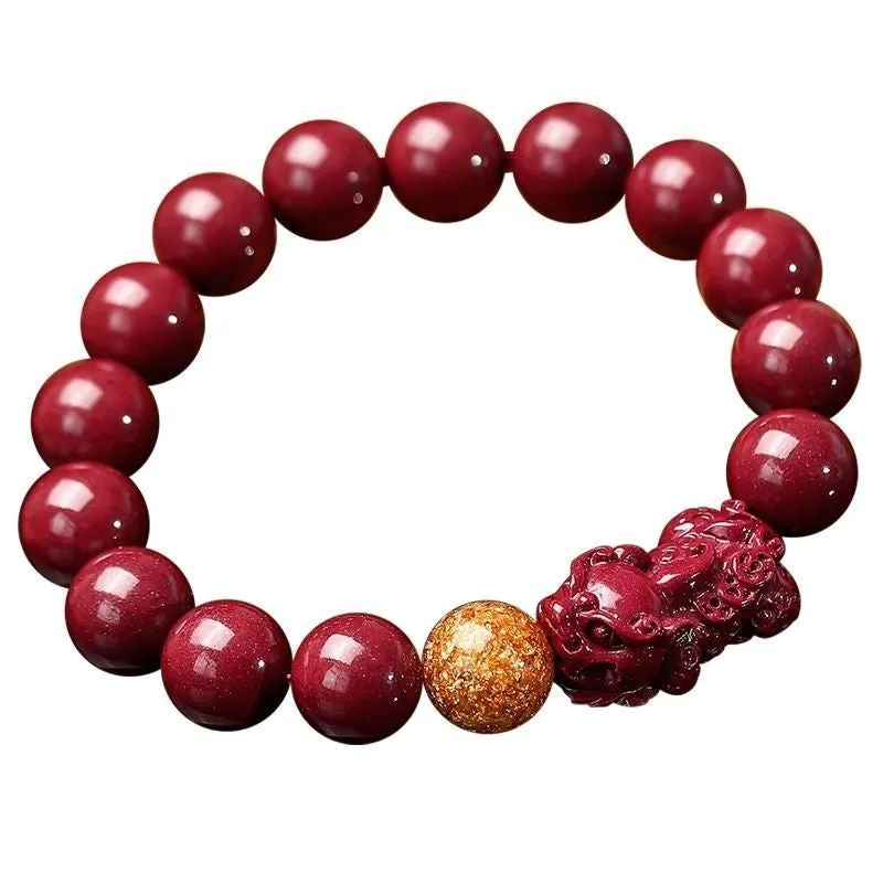 Purple gold sandstone cinnabar bracelet with totem design showing polished beads in three size options