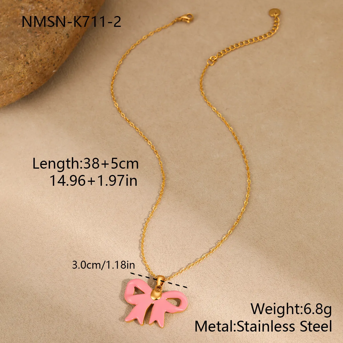 Bowknot white necklace with stainless steel pendant and electroplated finish on regular chain