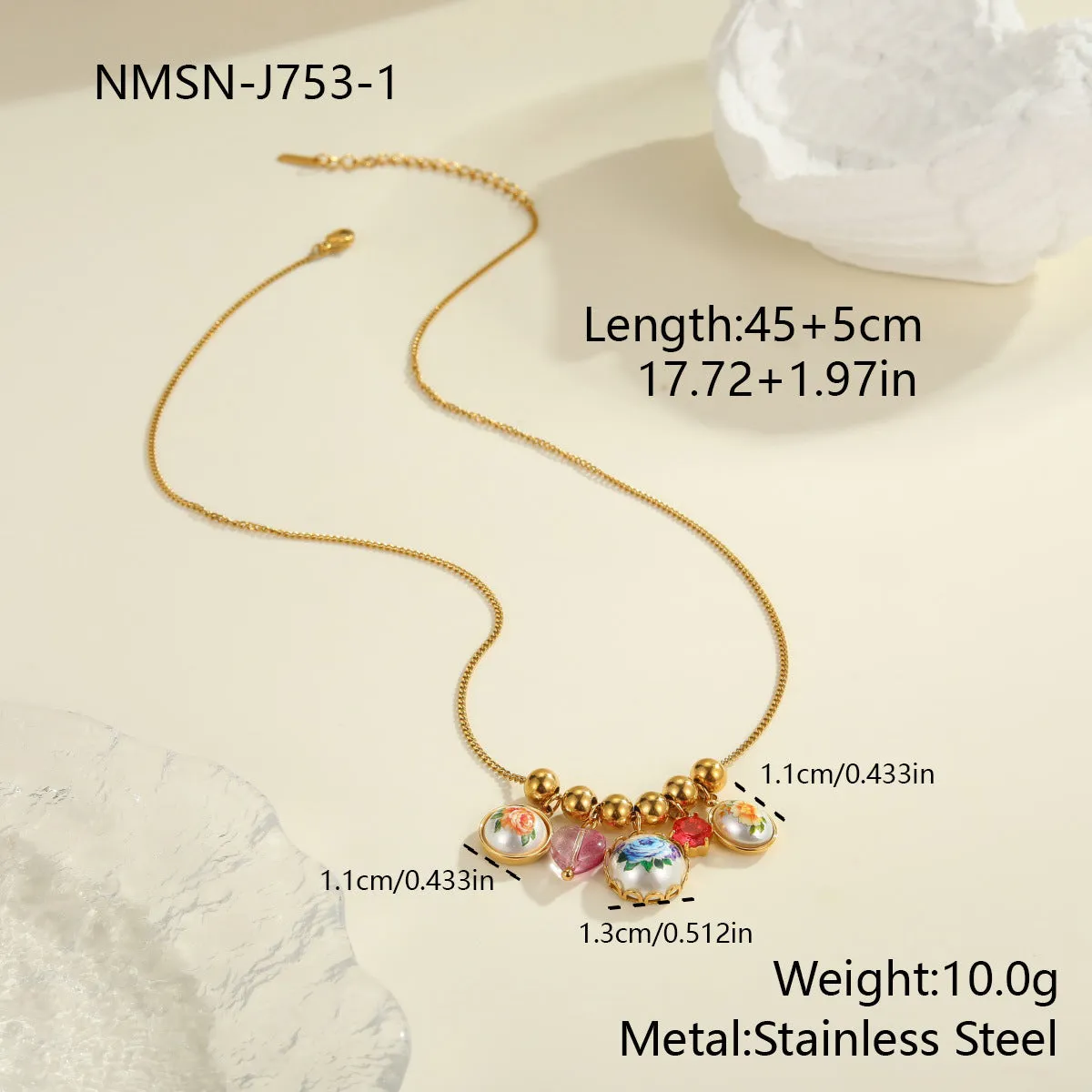 Vintage sunflower stainless steel necklace with 18K gold electroplated finish on display