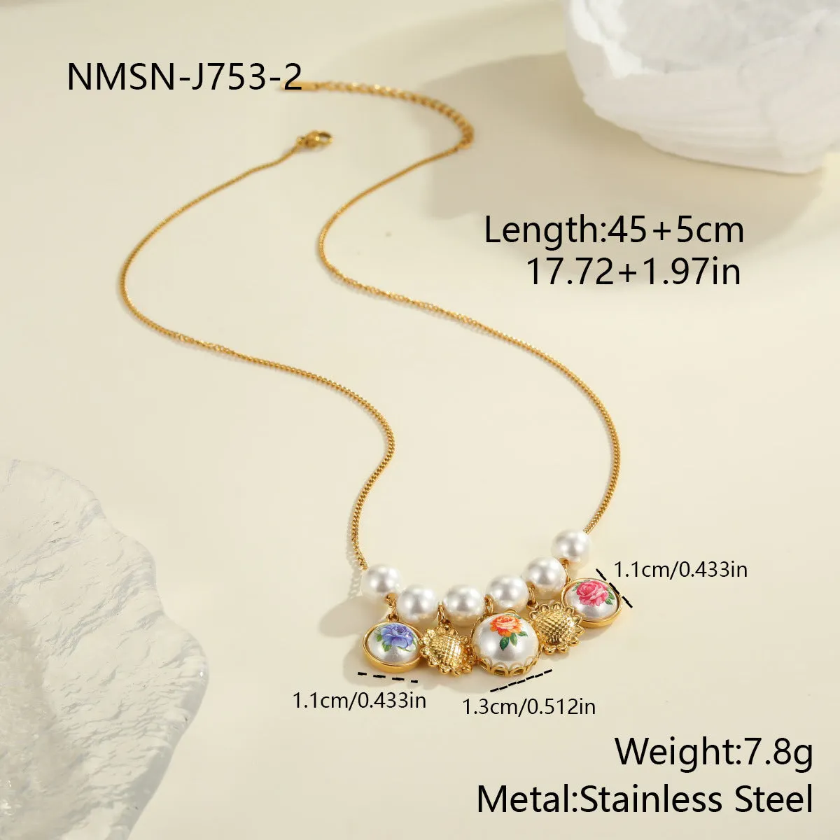 Vintage sunflower stainless steel necklace with 18K gold electroplated finish on display