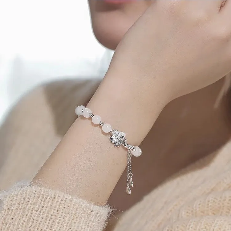 New Chinese Ins style beaded couple bracelet with resin flower design in S493 colours