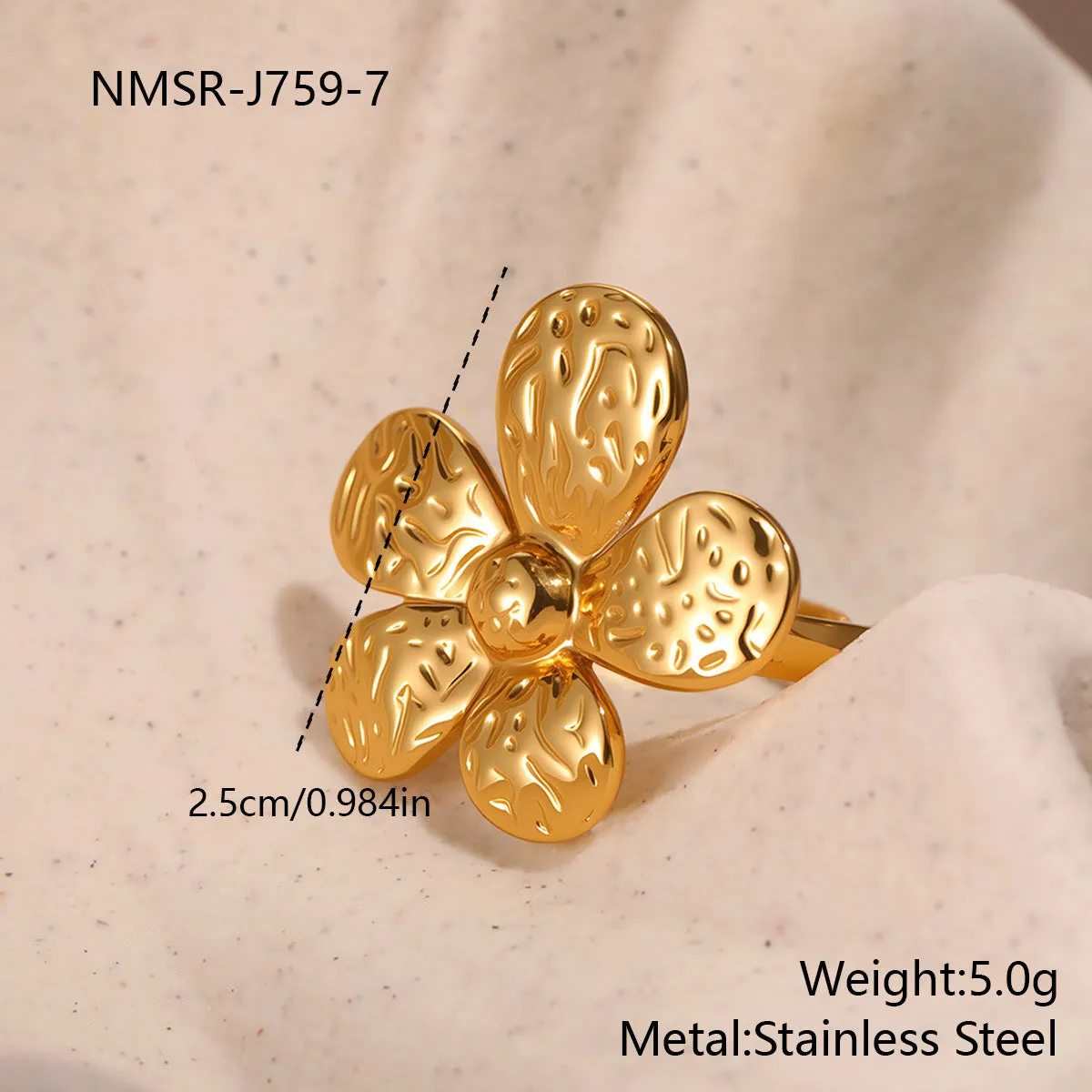 Stainless steel open design geometry ring with flower ocean pattern for women in affordable luxury style