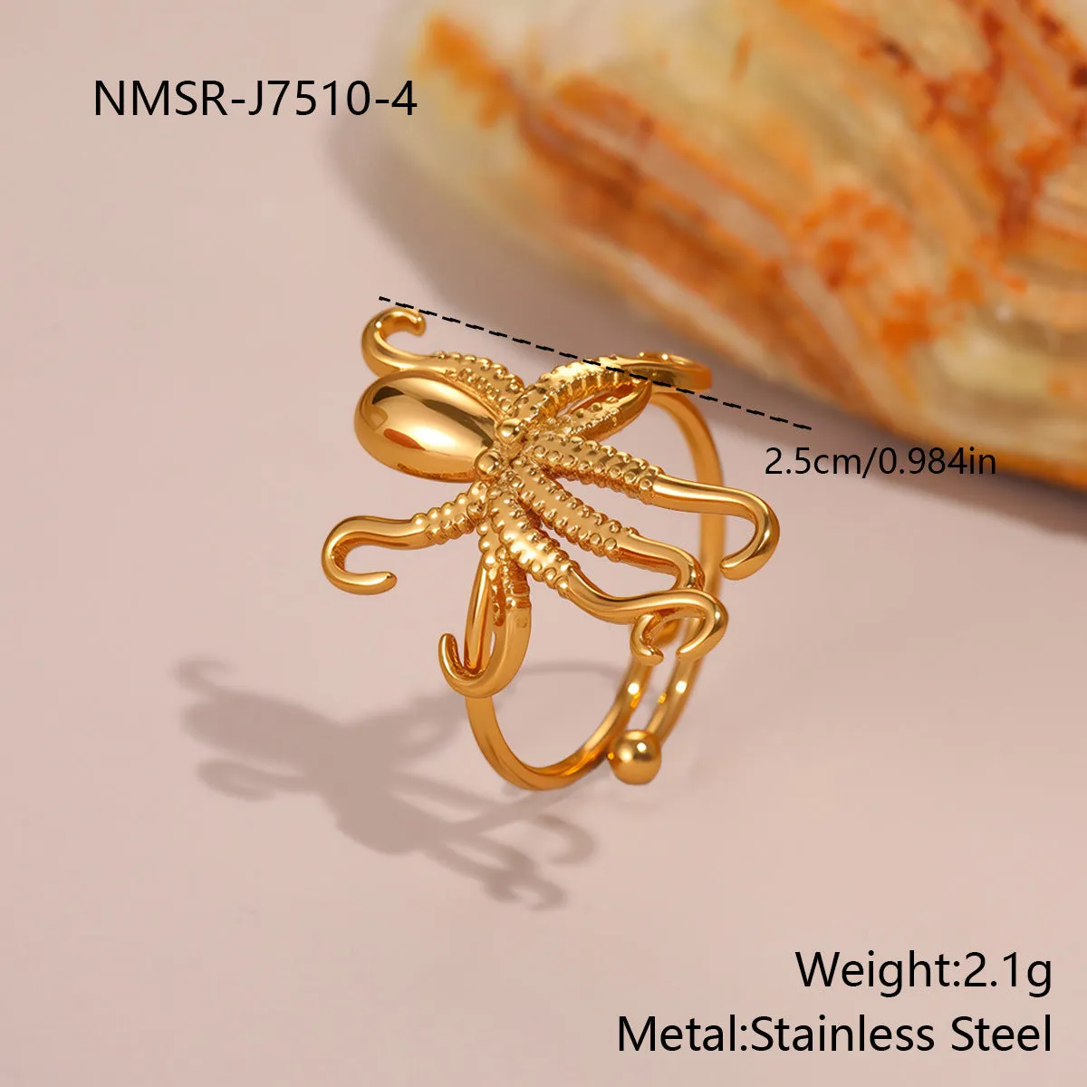 Stainless steel open design geometry ring with flower ocean pattern for women in affordable luxury style