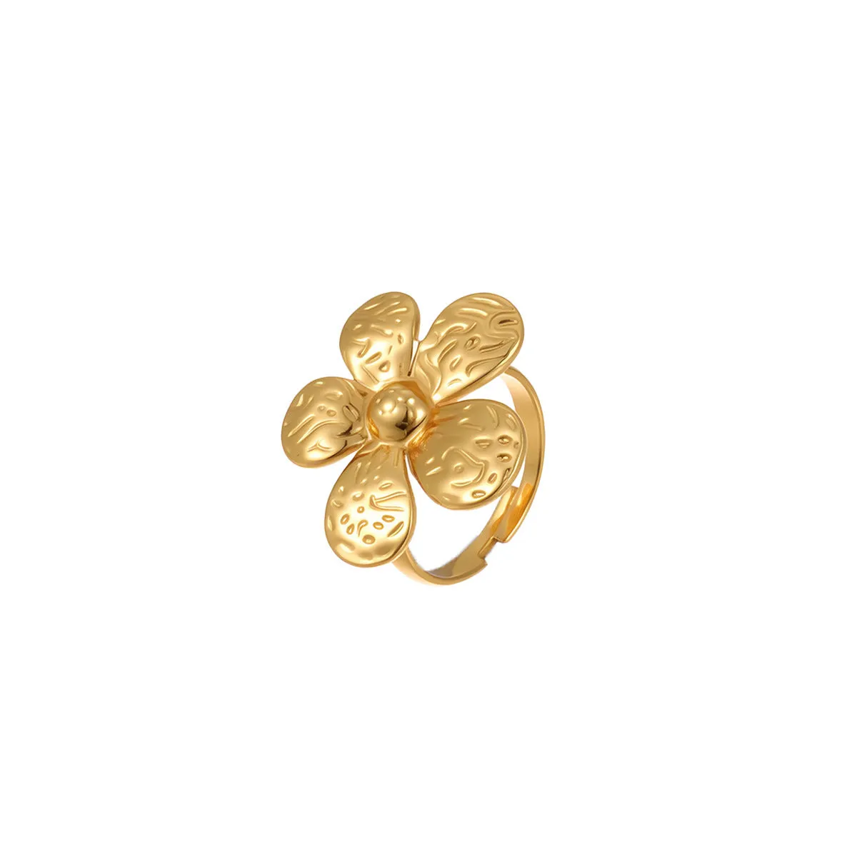 Stainless steel open design geometry ring with flower ocean pattern for women in affordable luxury style