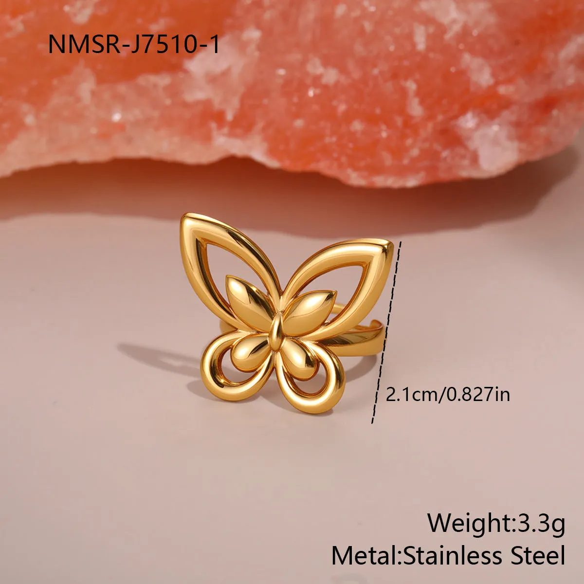 Stainless steel open design geometry ring with flower ocean pattern for women in affordable luxury style