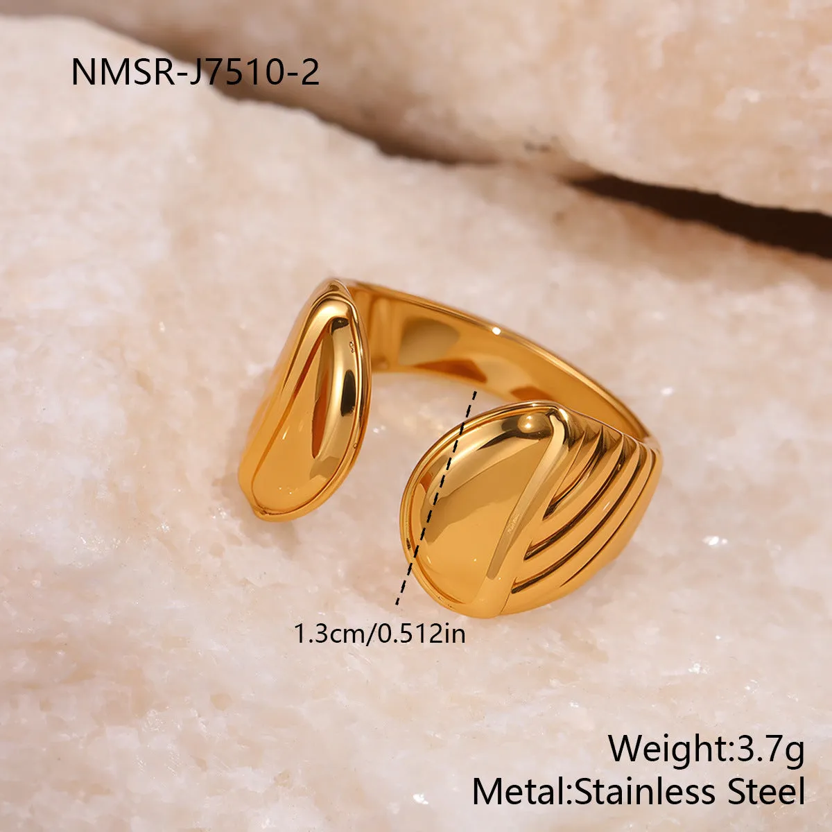 Stainless steel open design geometry ring with flower ocean pattern for women in affordable luxury style