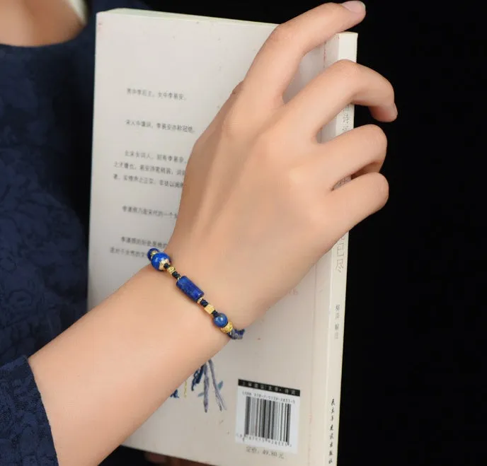 Hand-woven flexible wire watch bracelet with lapis lazuli colour option