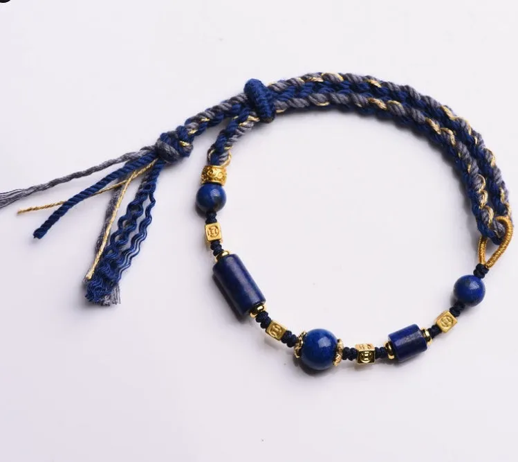 Hand-woven flexible wire watch bracelet with lapis lazuli colour option