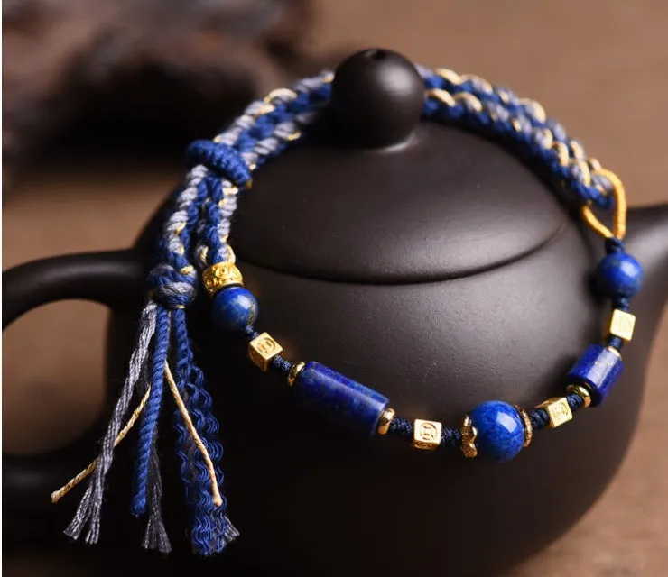 Hand-woven flexible wire watch bracelet with lapis lazuli colour option