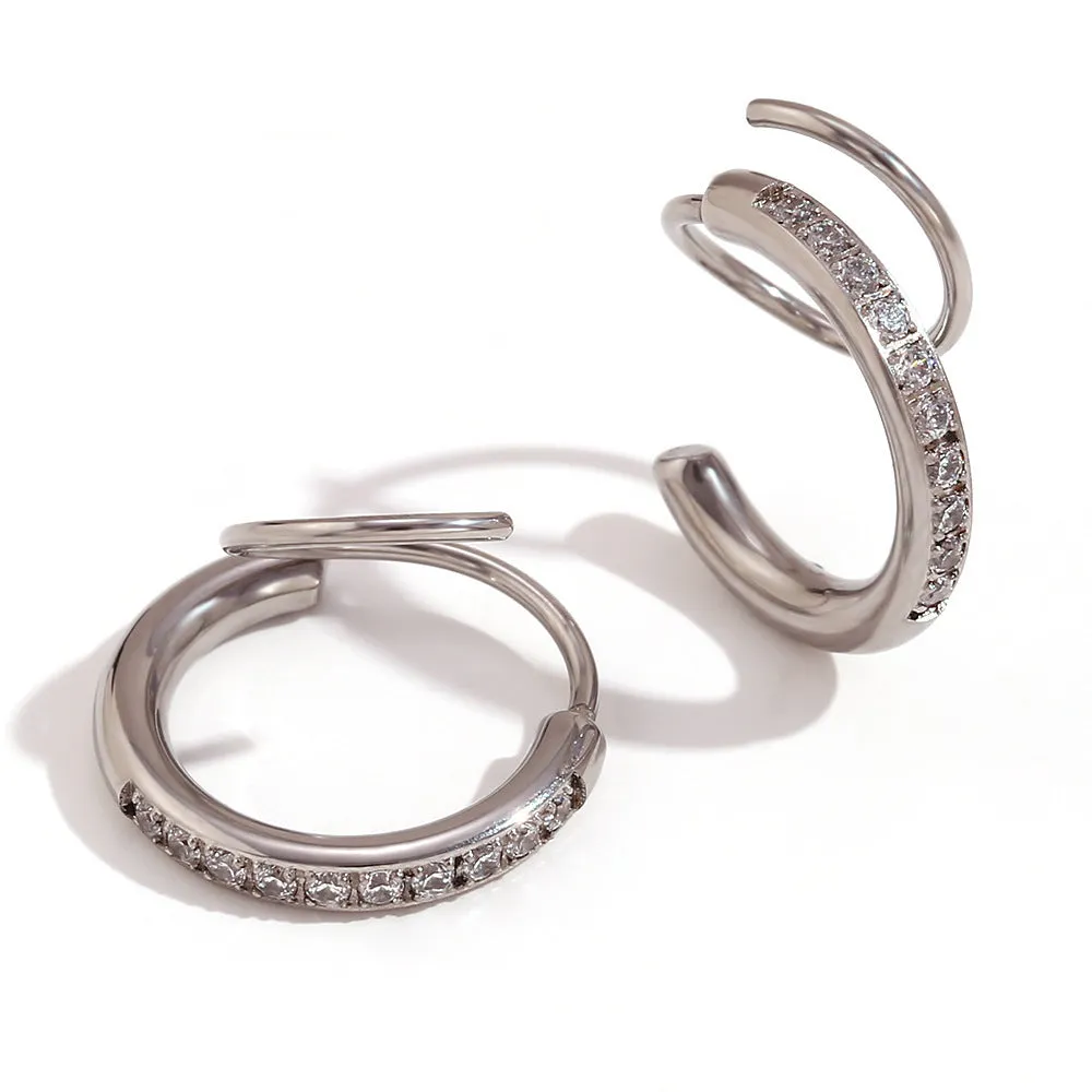 Women's diamond-embedded creative spiral stud earrings in stainless steel electroplated gold white diamond finish