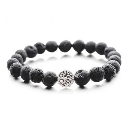 Handmade alloy volcano white turquoise natural stone bracelet with obsidian, lava, and tiger eye beads