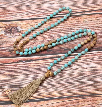 Handmade alloy volcano white turquoise natural stone bracelet with obsidian, lava, and tiger eye beads