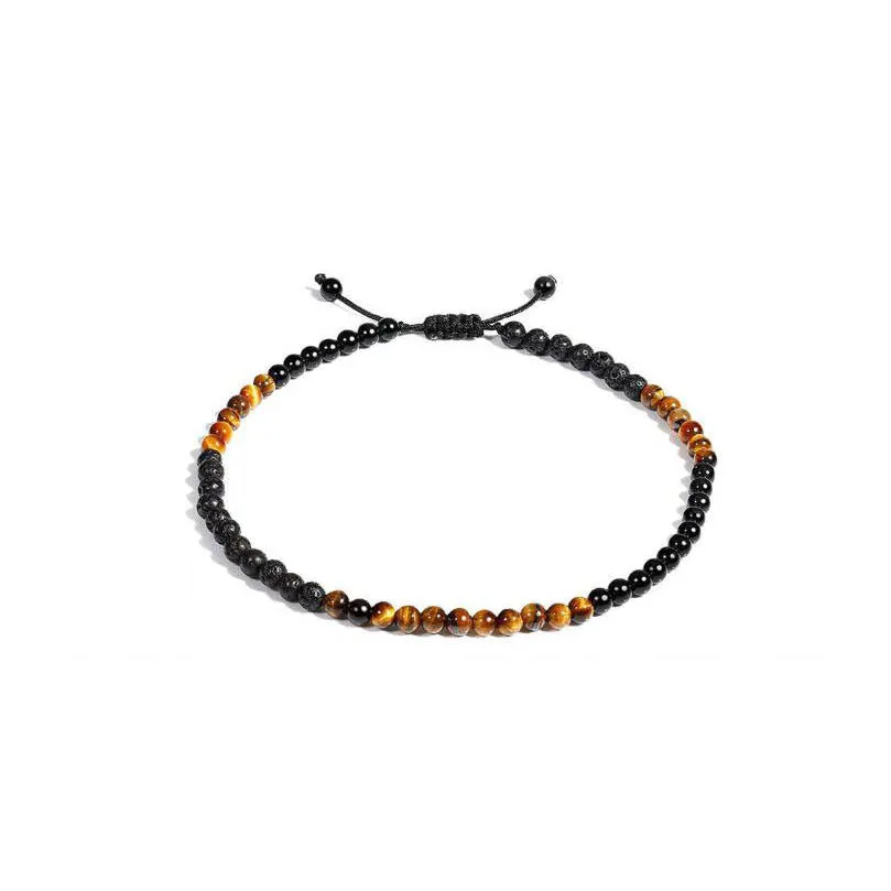Handmade alloy volcano white turquoise natural stone bracelet with obsidian, lava, and tiger eye beads