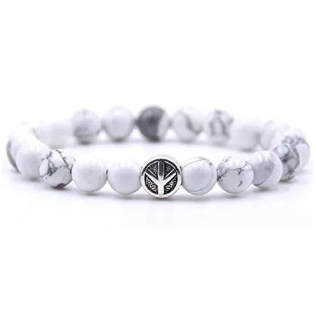Handmade alloy volcano white turquoise natural stone bracelet with obsidian, lava, and tiger eye beads