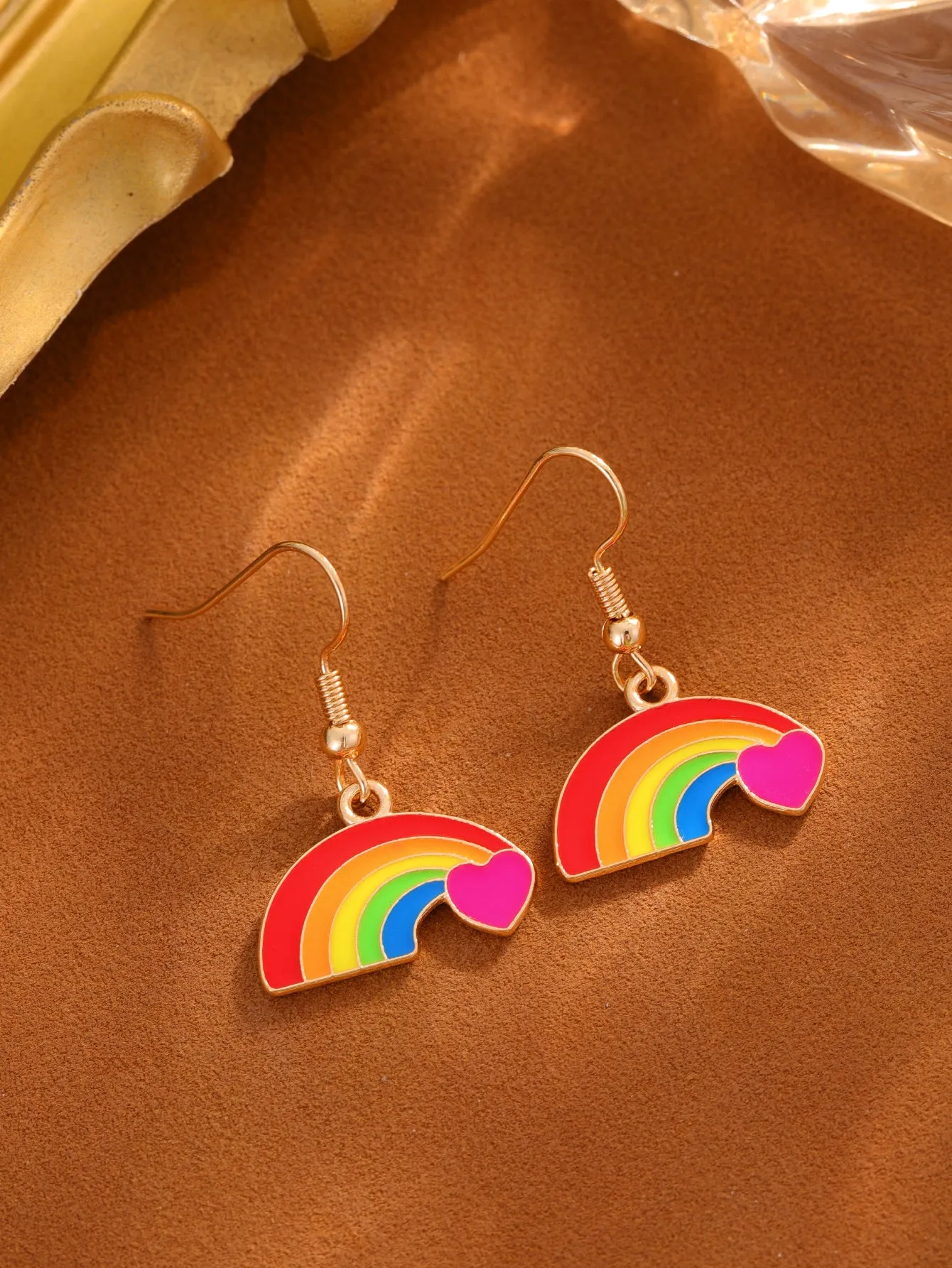 Rainbow flag design earrings in style 1 with alloy metal and enamel finish, approximately 3cm length