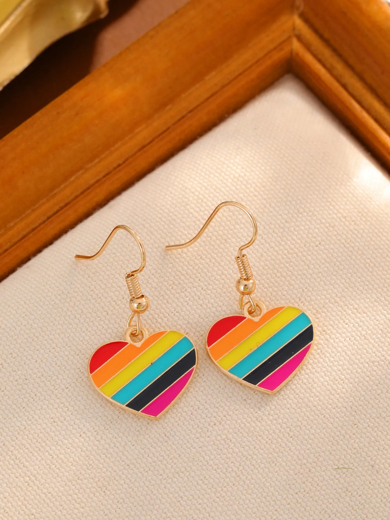 Rainbow flag design earrings in style 1 with alloy metal and enamel finish, approximately 3cm length