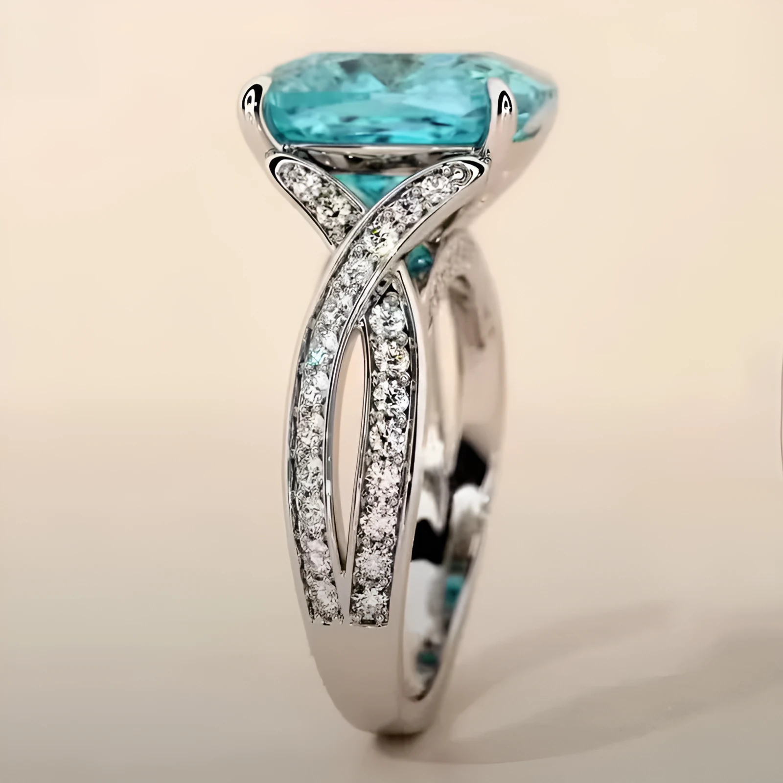 Blue luxury zircon square women's fashion ring with round cut cubic zirconia in metal setting