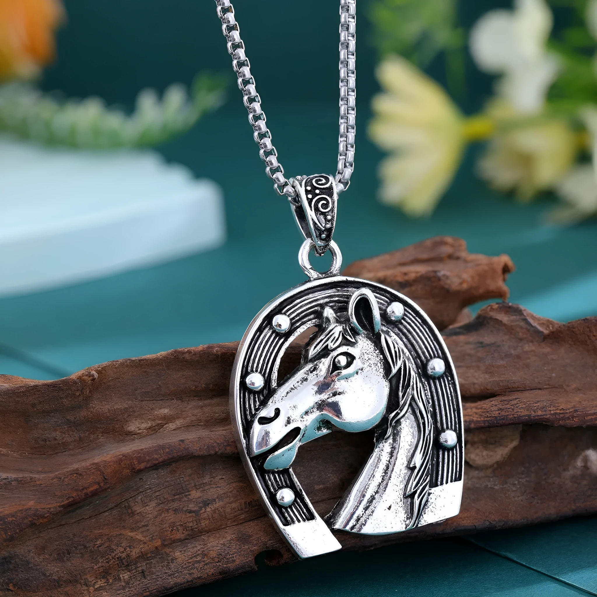 Men's hip-hop titanium steel animal pendant necklace in Zodiac Horse colour for instant success style