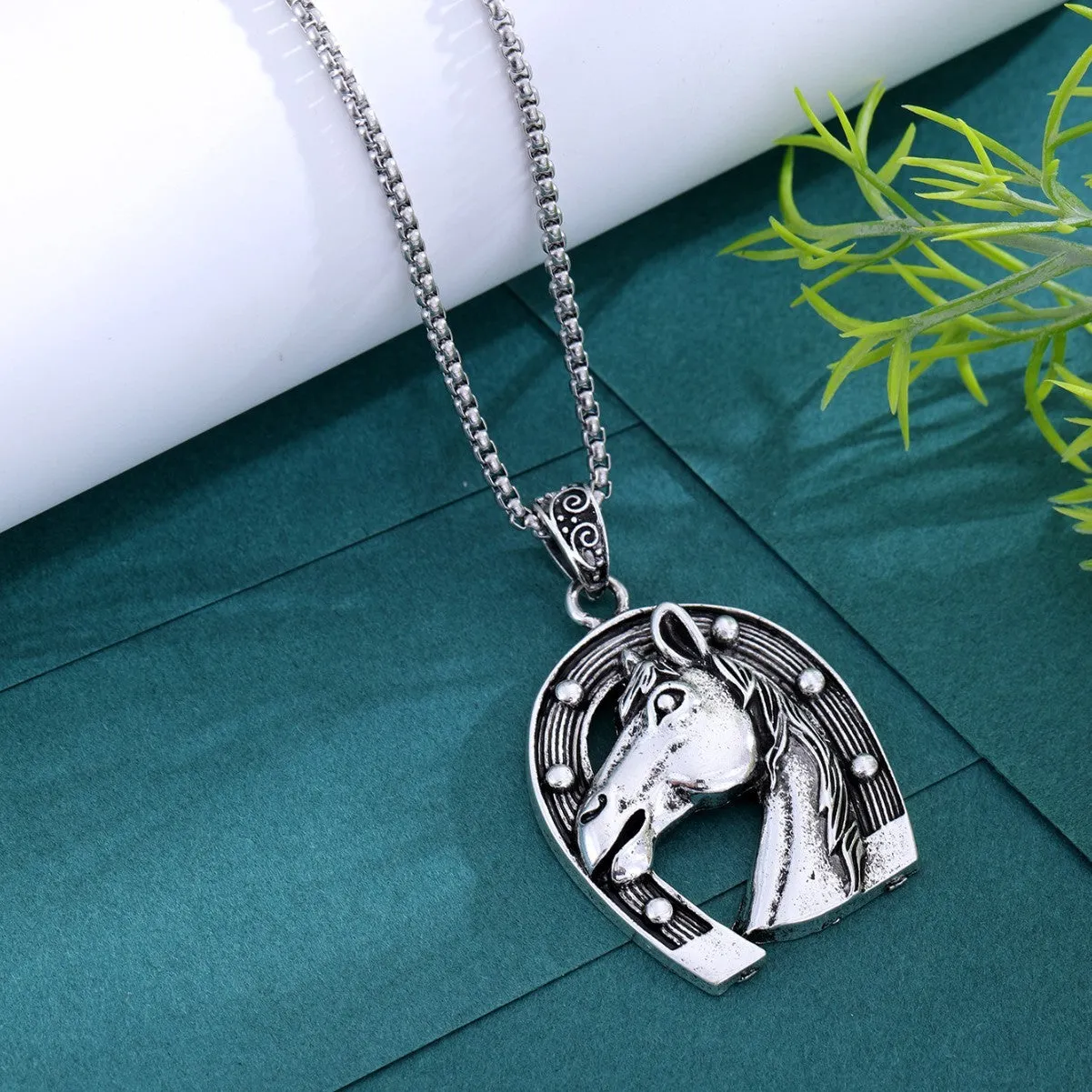 Men's hip-hop titanium steel animal pendant necklace in Zodiac Horse colour for instant success style