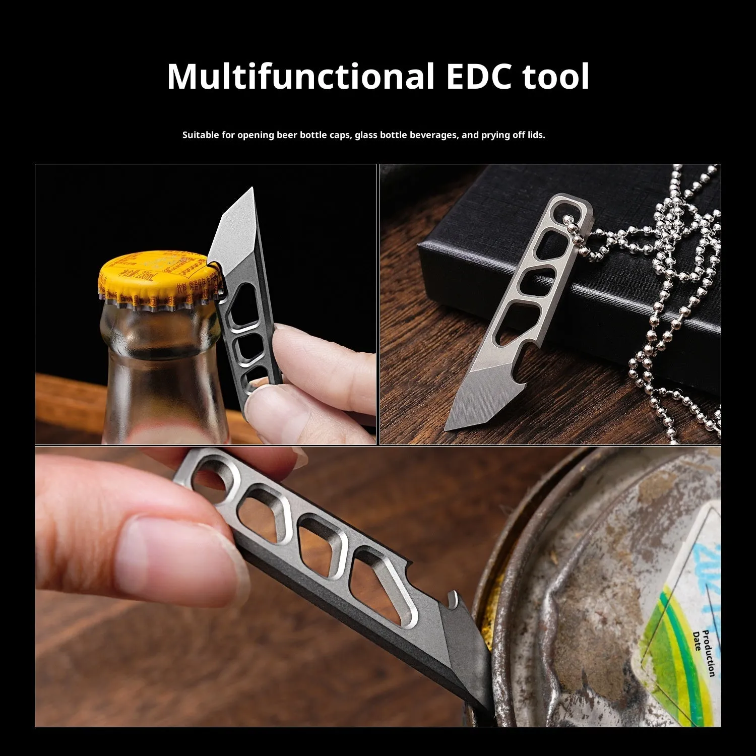 Titanium alloy mini wrecking bar bottle opener key ring in silver, model FC11