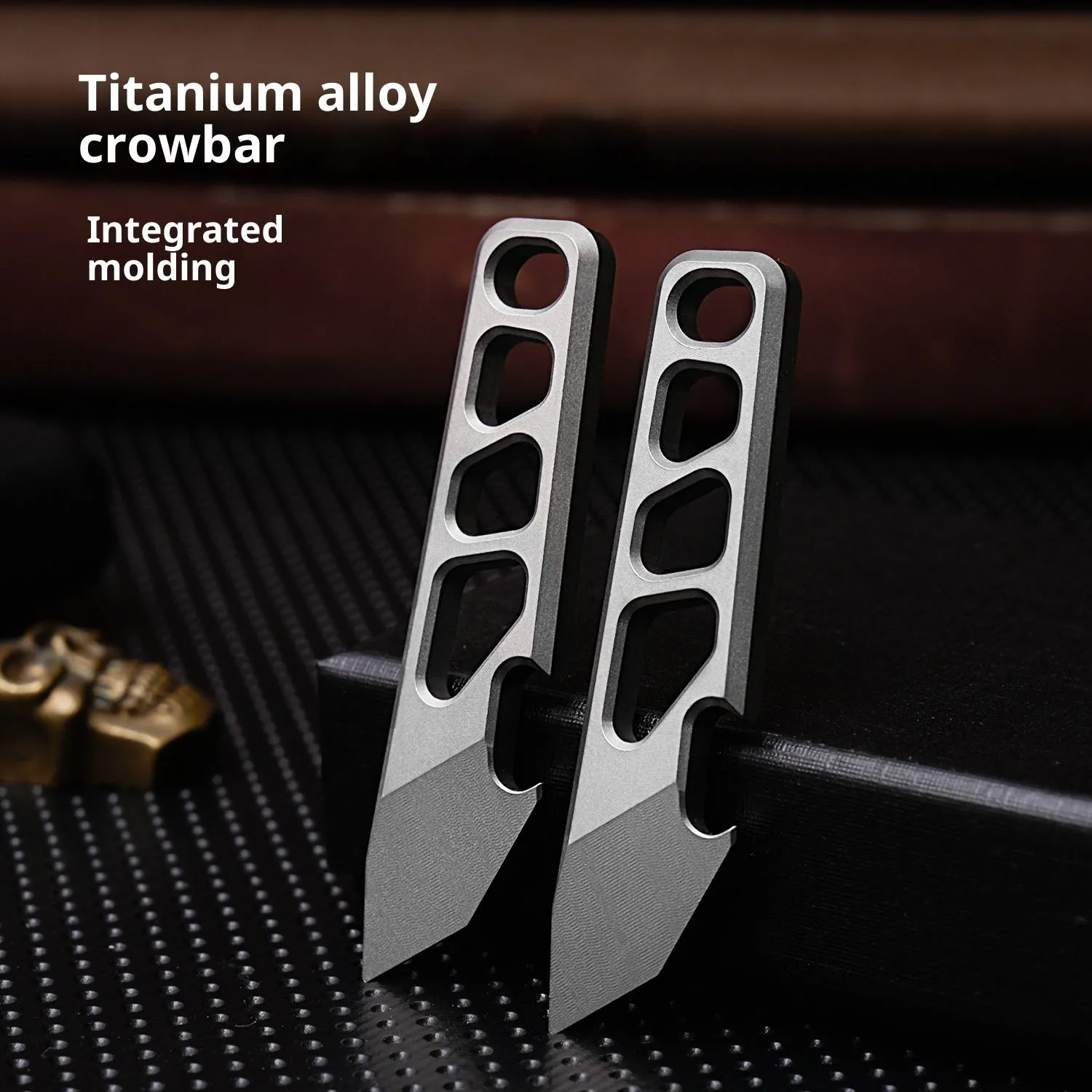 Titanium alloy mini wrecking bar bottle opener key ring in silver, model FC11