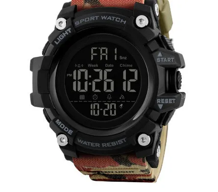 Men's outdoor camouflage electronic watch with sports style and button cell battery