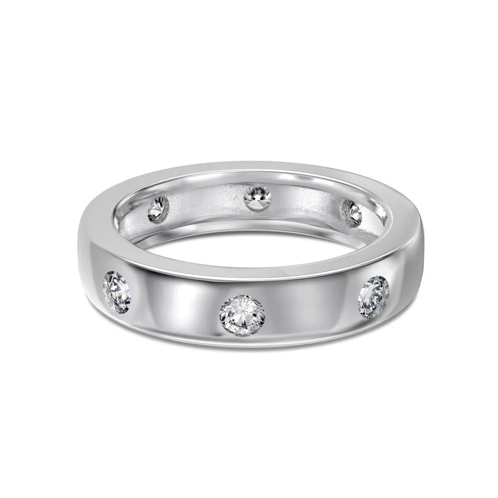 Silver geometric ring with zircon inlay, electroplated white gold colour, women's ring size No 7