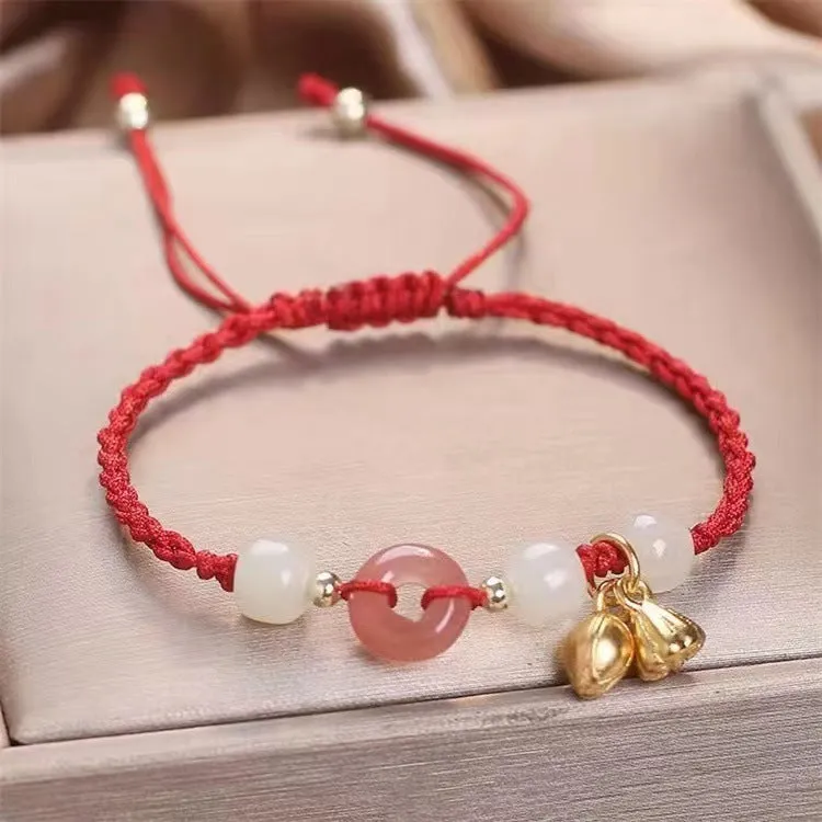 Hetian jade bracelet with constellation carving and adjustable coloured strap