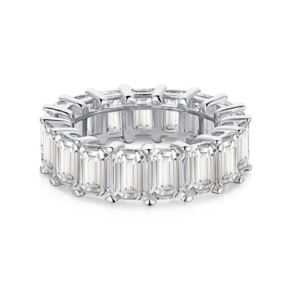 Women's rectangular silver ring with full diamond and super glitter zircon stones in blue colour