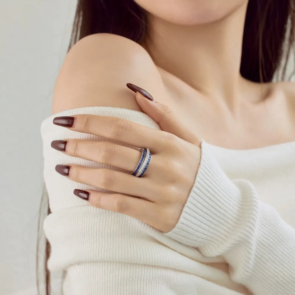 S925 sterling silver rotating diamond inlay ring for women, geometric style, available in blue, green, pink, sizes No 6-9