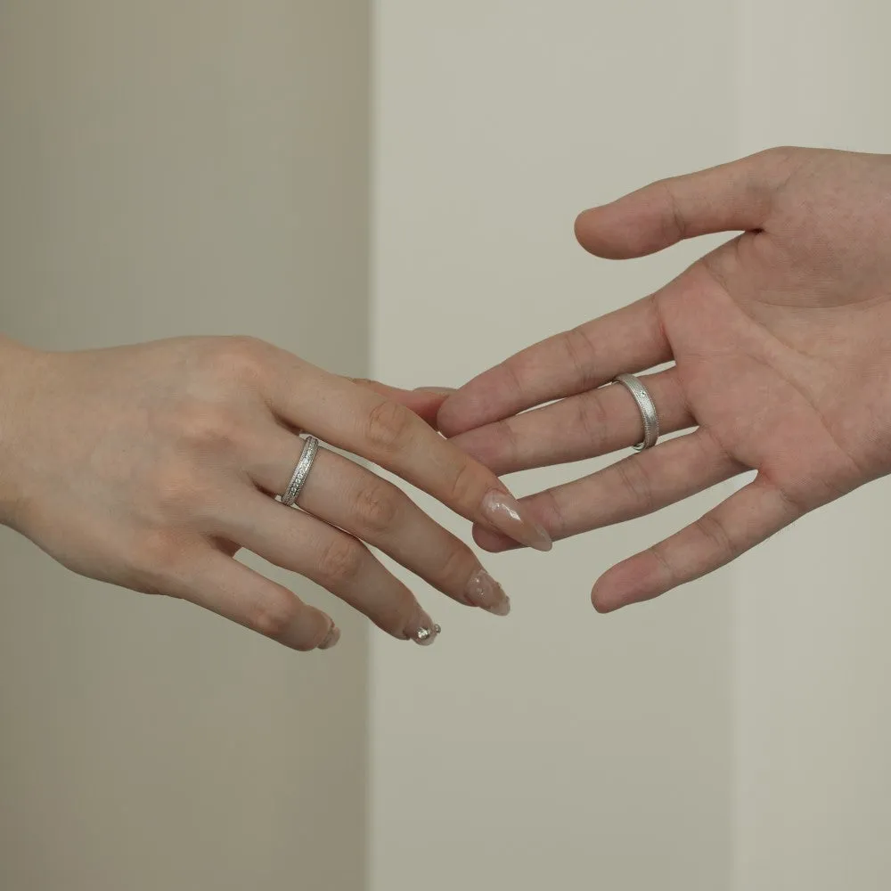 S925 sterling silver couple rings geometric design electroplated finish platinum colour side view