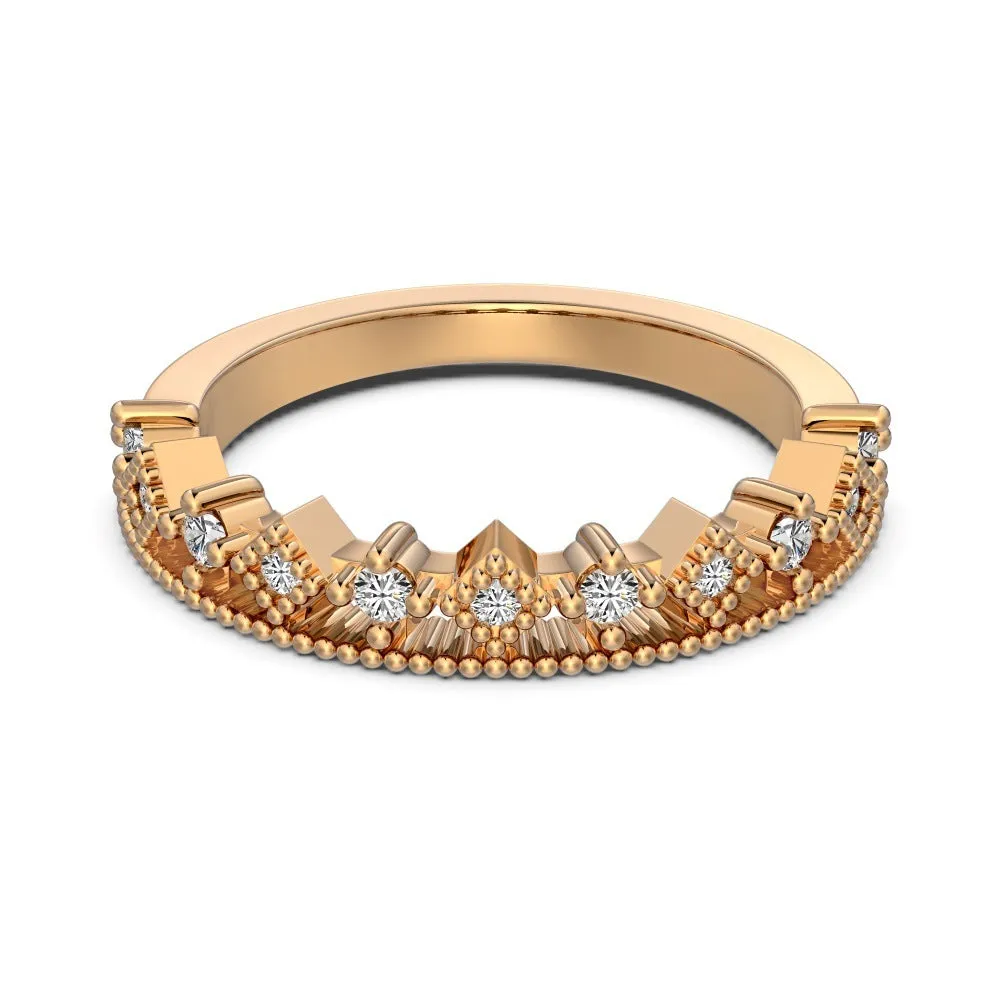 S925 sterling silver slim couple ring with geometric drill detail, champagne colour, on white background