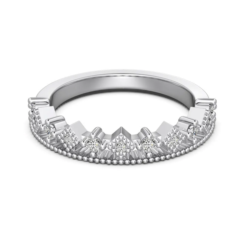 S925 sterling silver slim couple ring with geometric drill detail, champagne colour, on white background