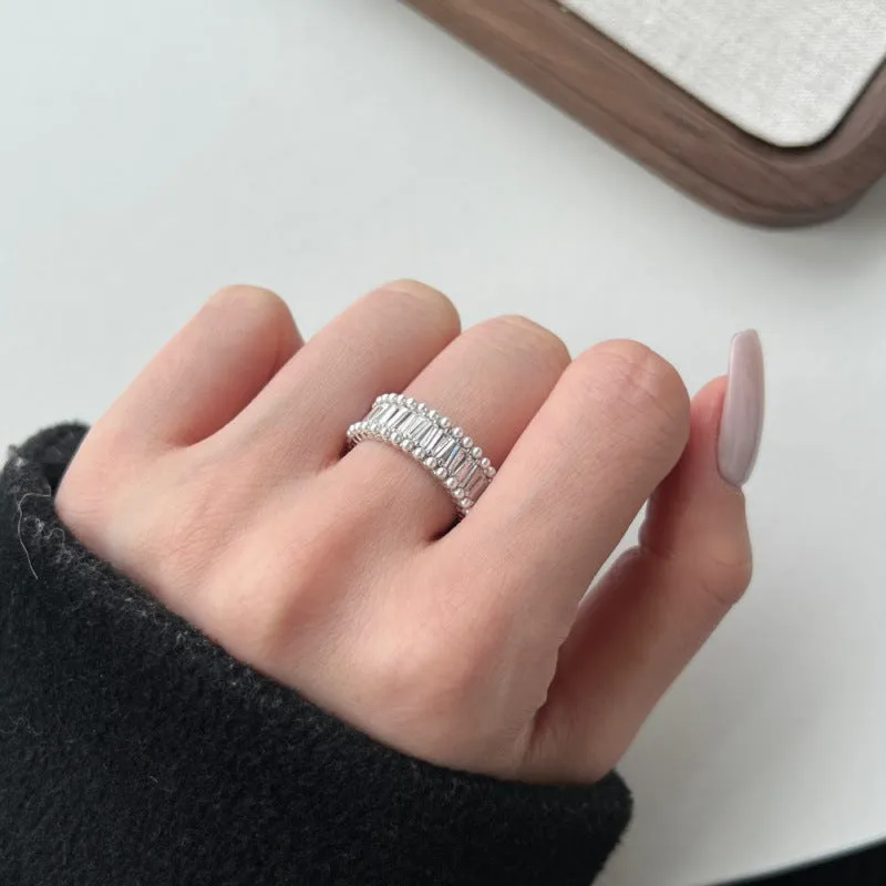Sterling silver ring with high-grade zircon and freshwater pearl in geometry shape, size No. 7, electroplated finish