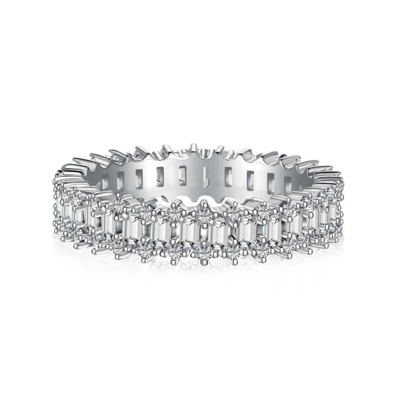 Sterling silver ring with high-grade zircon and freshwater pearl in geometry shape, size No. 7, electroplated finish