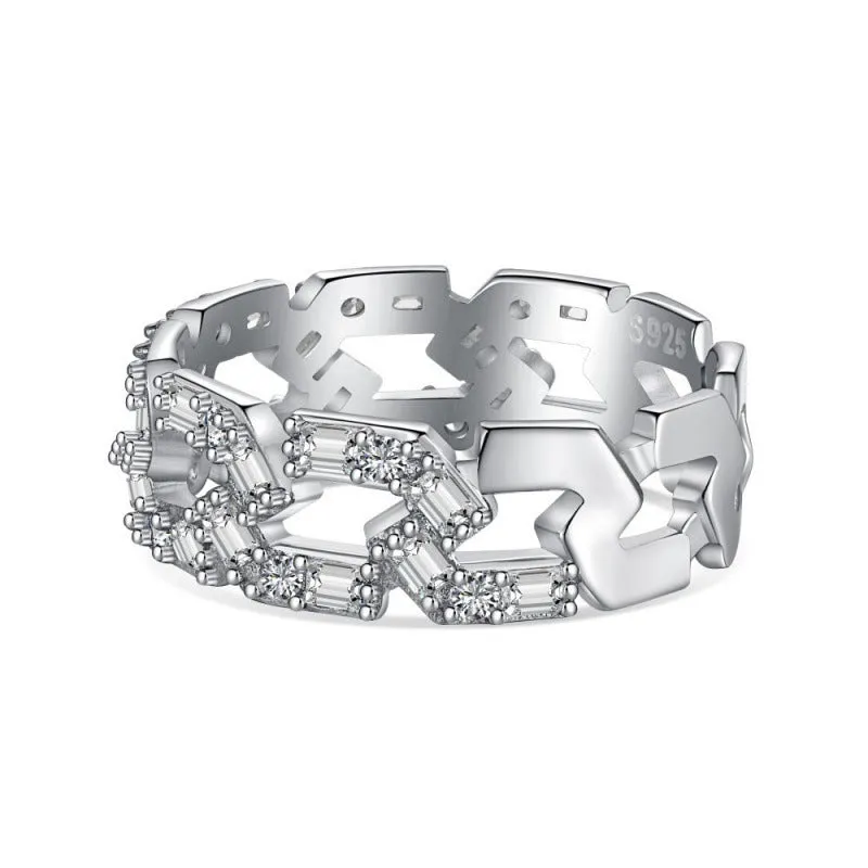 Sterling silver ring with high-grade zircon and freshwater pearl in geometry shape, size No. 7, electroplated finish