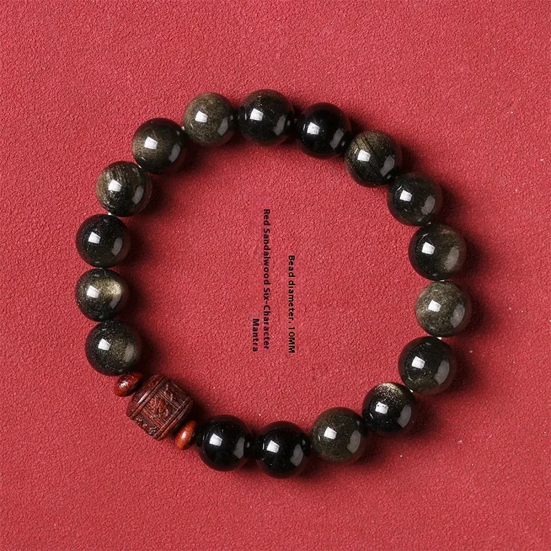 Hand-woven vintage bracelet with 10mm Golden Obsidian beads in retro style