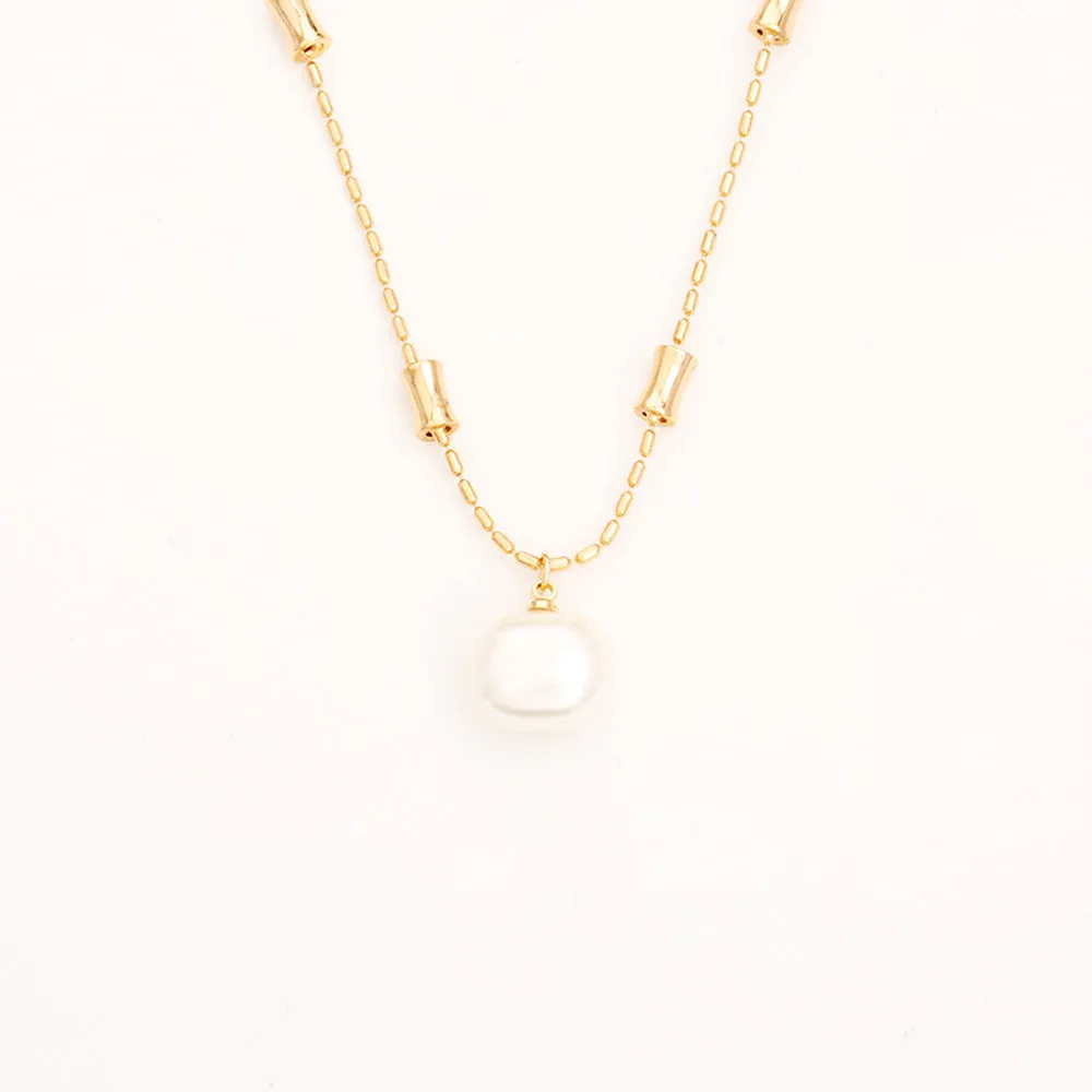 Cube sugar pearl necklace and stud earrings set on a woman, real gold plated copper, imitation pearls, adjustable chain 41-50cm