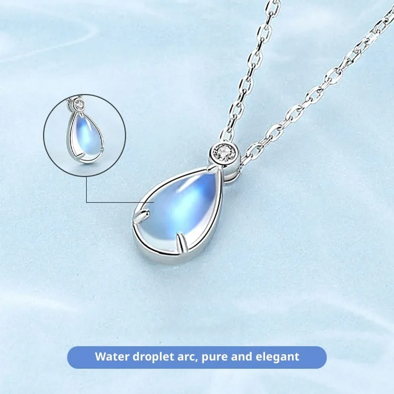 Women's 925 sterling silver moonstone necklace with adjustable chain on a neutral background