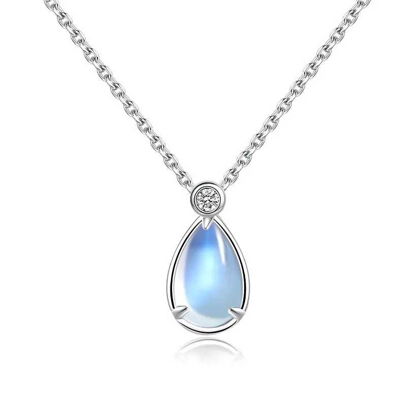 Women's 925 sterling silver moonstone necklace with adjustable chain on a neutral background