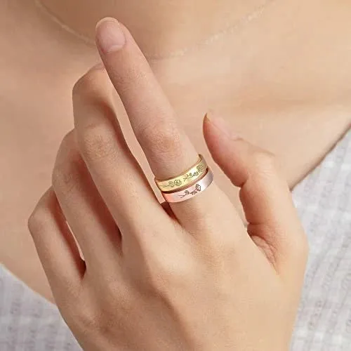 925 silver birthday flower ring with electroplated gold finish on white background