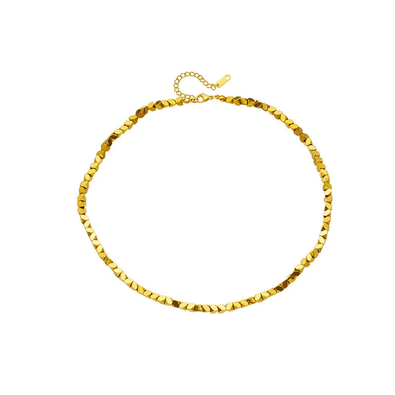 Geometric chamfering square pattern small beaded necklace for women in stainless steel colour N1817