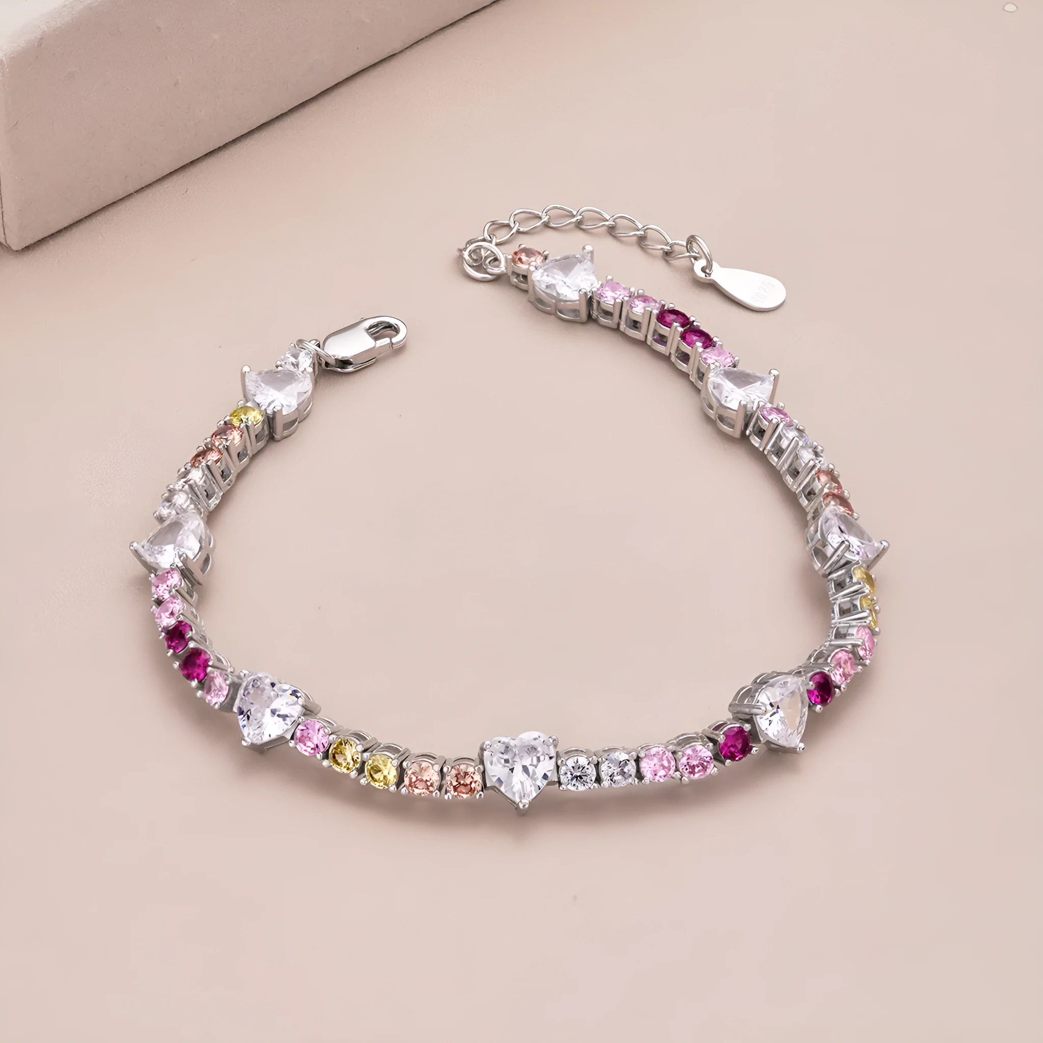 S925 sterling silver heart-shaped geometric bracelet for women in adjustable sizes 16cm 17cm 18cm