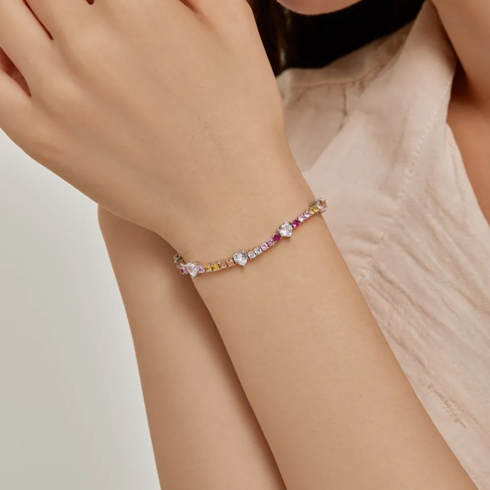 S925 sterling silver heart-shaped geometric bracelet for women in adjustable sizes 16cm 17cm 18cm
