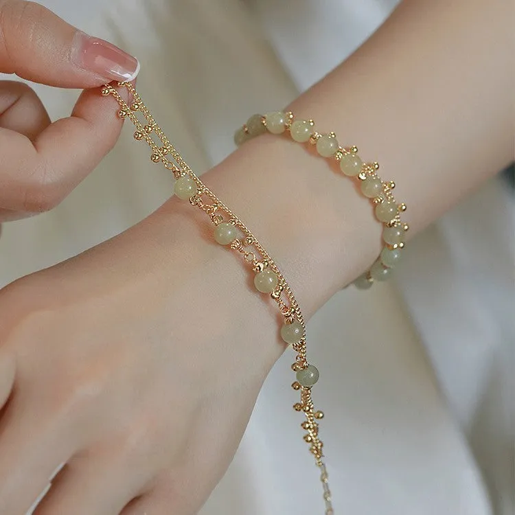 Handcrafted Hetian Jade bracelet with Princess On The Run beaded design for women