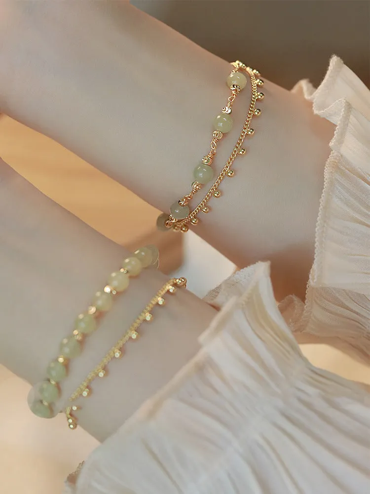 Handcrafted Hetian Jade bracelet with Princess On The Run beaded design for women