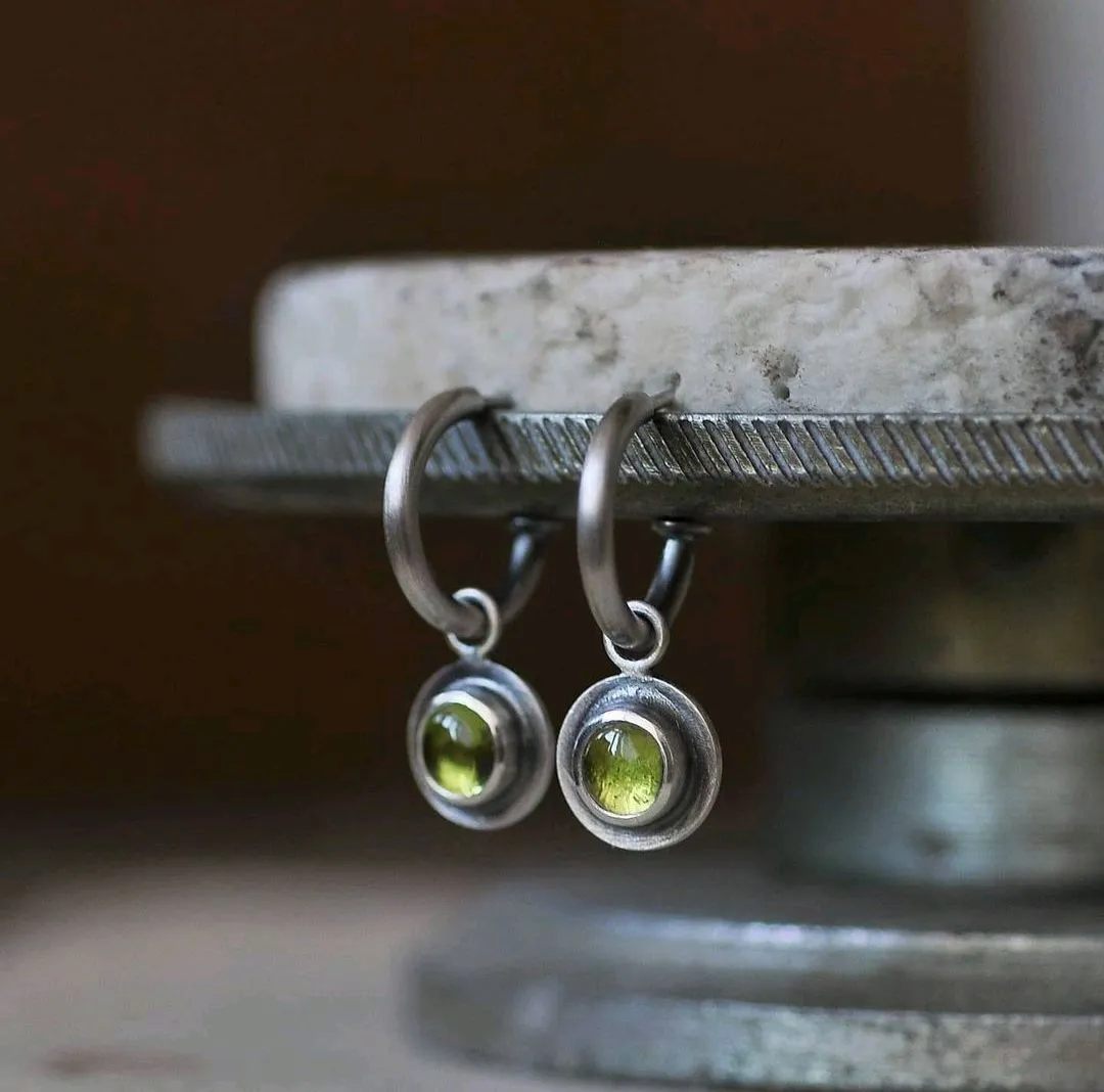 Simple round colourful beads circle ancient silver earrings with red blue green orange beads